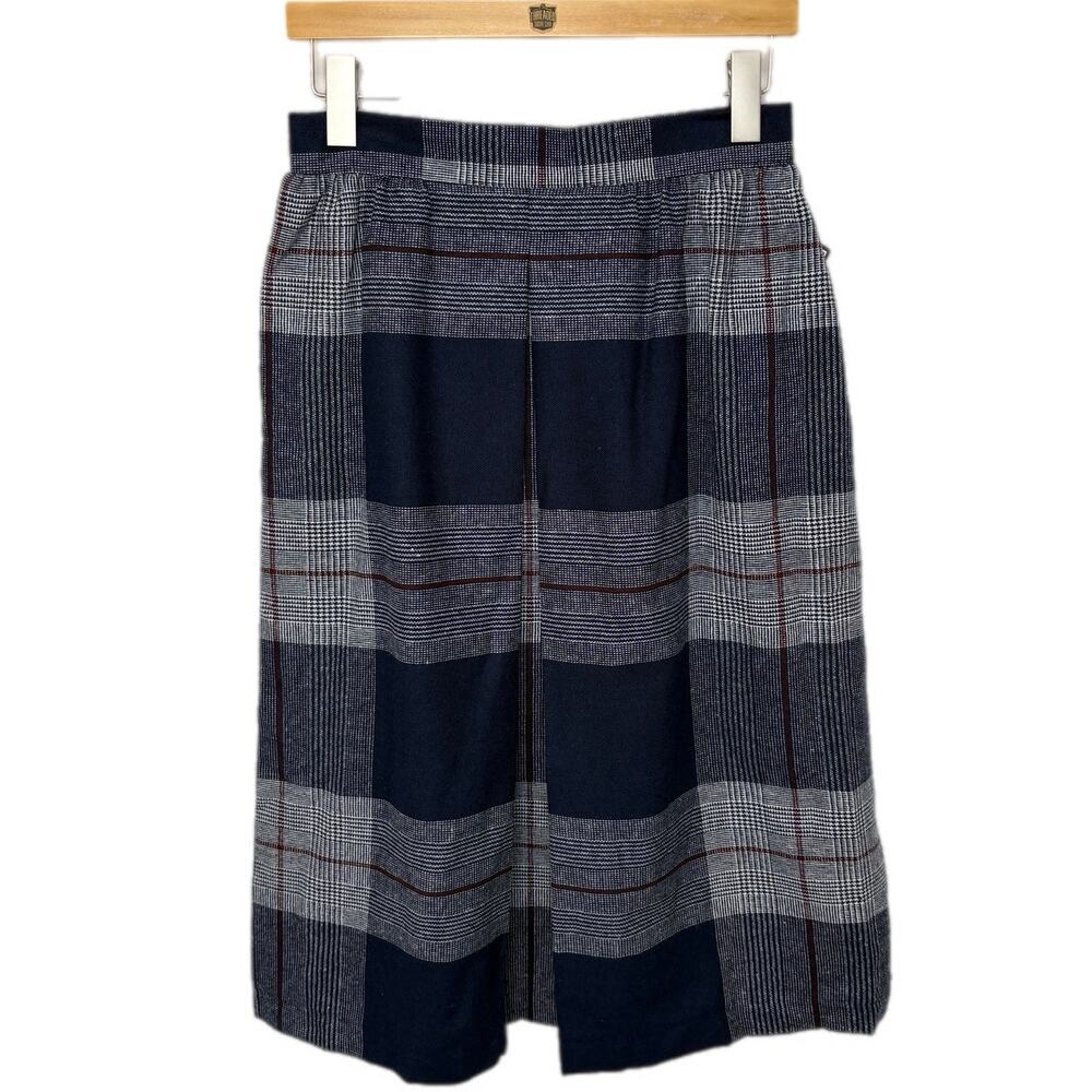 Vintage Blue Plaid Wool Blend Long Skirt - Women's Size 11/12